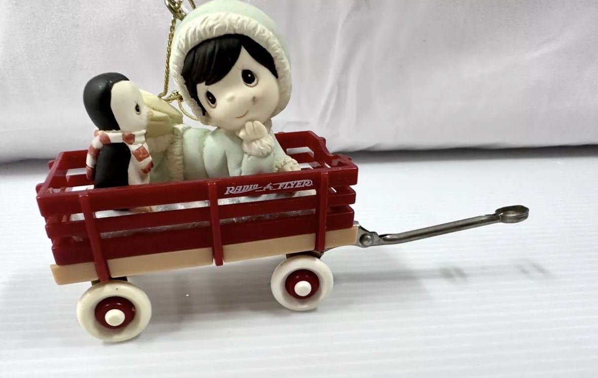 Vtg 1999 Precious Moments Radio Flyer Wagon Ornament Christmas Ornament Enesco