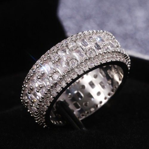 "Fashion Rectangle Round Gems Zircon Luxury Eternity Ring for Women, EVGG1386