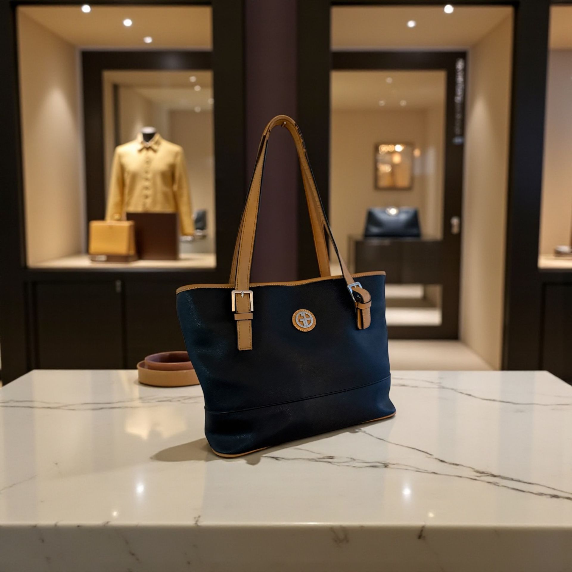 Elegant Giani Bernini Black and Tan Tote Bag