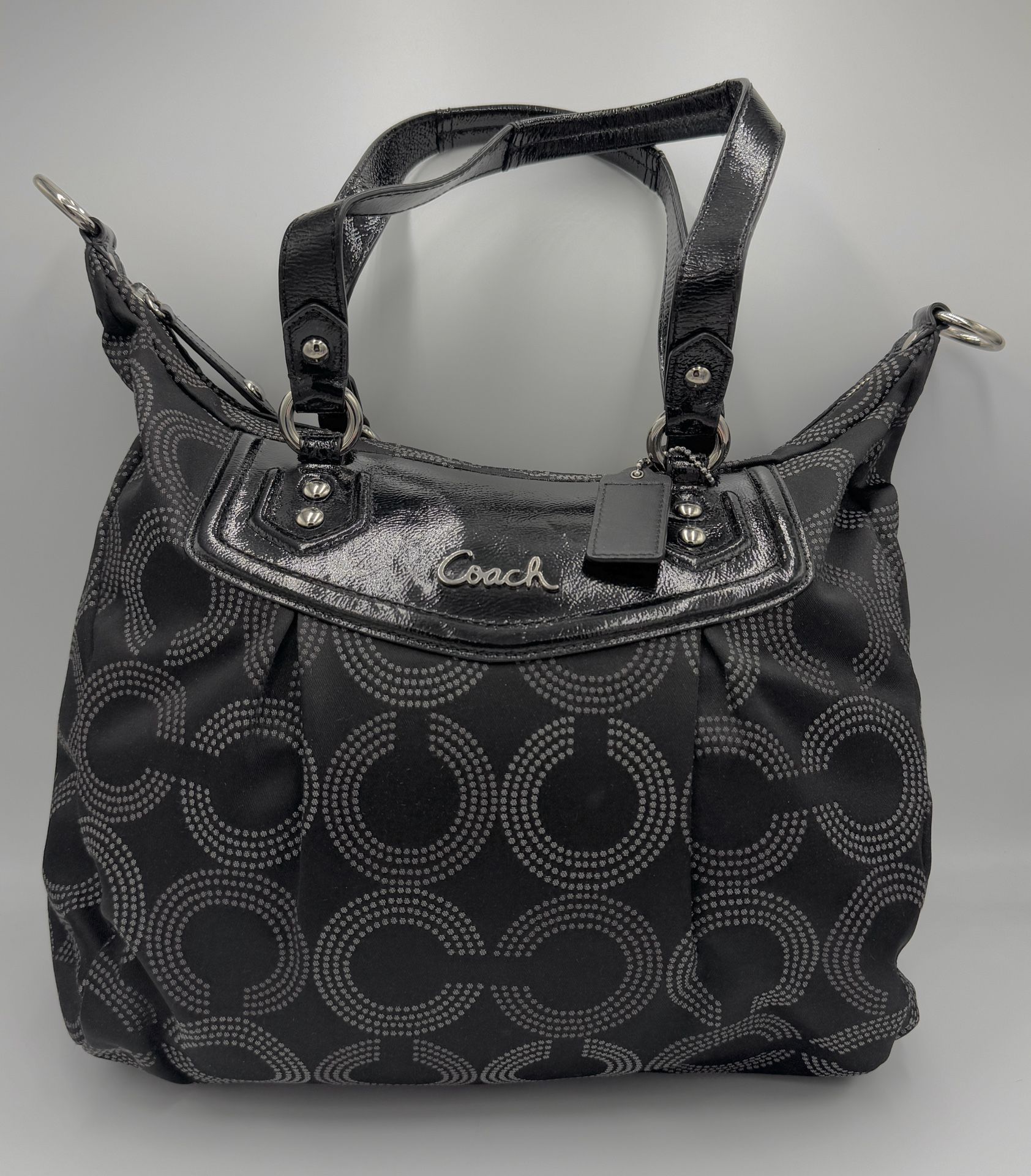 Coach Ashley Dotted Op Art Shoulder Bag F20068 Black Gray & Dust Cover