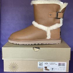 Ugg Airehart Leather Classic short  Light Brown Women Sheepskin Boot With Buckle Size  7
