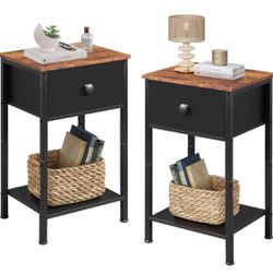 Nightstand with Drawer, End Table with Storage, 2-Tier Bedside Table for Bedroom