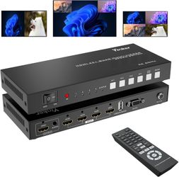 4K HDMI Quad Multi-viewer 4x1, Yinker 4 in 1 Out HDMI Quad Switcher 4 to 1 Screen Multiviewer for 4K@60Hz, Supports Audio Extractor & Screen Rotation