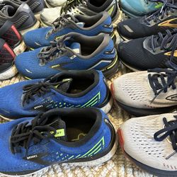Brooks Men"s Size 10 Shoes (8 Pairs). + One Pair Of Dr. Martin Sandals.
