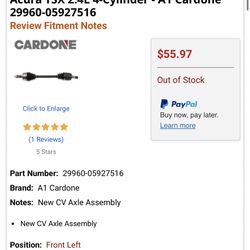 Front Left CV Axle Assembly - 2009-2013 Acura TSX 2.4L 4-Cylinder - A1 Cardone 29(contact info removed)7516