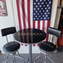 Craftsman High Top Garage Table And Two Chairs.