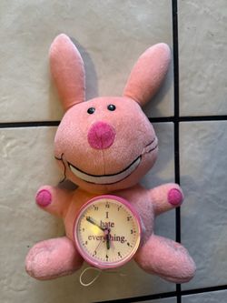 2004 Vintage Y2K Jim Benton Happy Bunny Plush Clock Plush