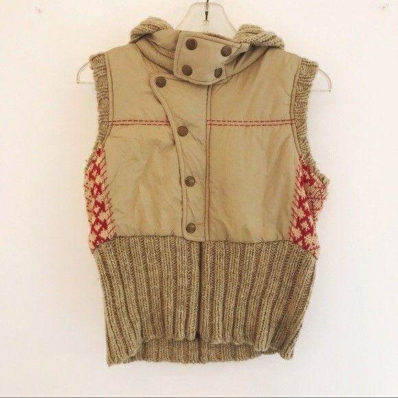 Free People tan and red puffer sweater vest size M