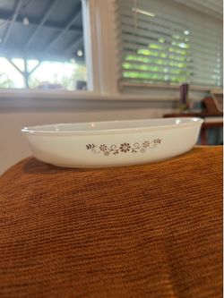 Dynaware PYR-O-REY Oval Glass Baking Dish White Brown Floral