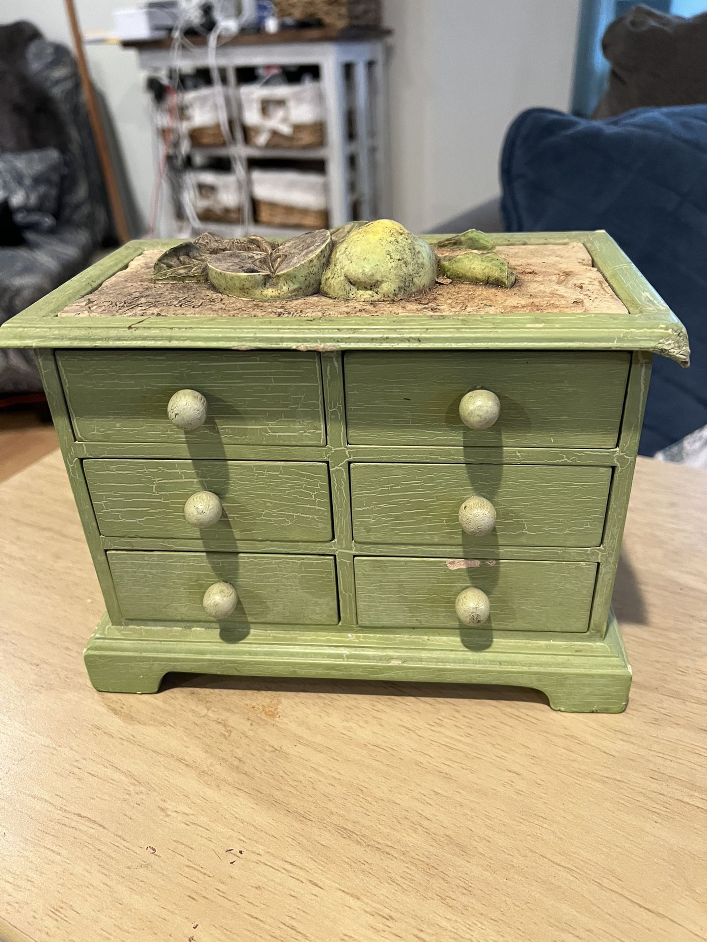 Vintage Apples Green Trinket Box 