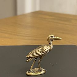 Retro Brass Crane Figurines Small Animal Statue Crafts Collection Office Desk Ornament 