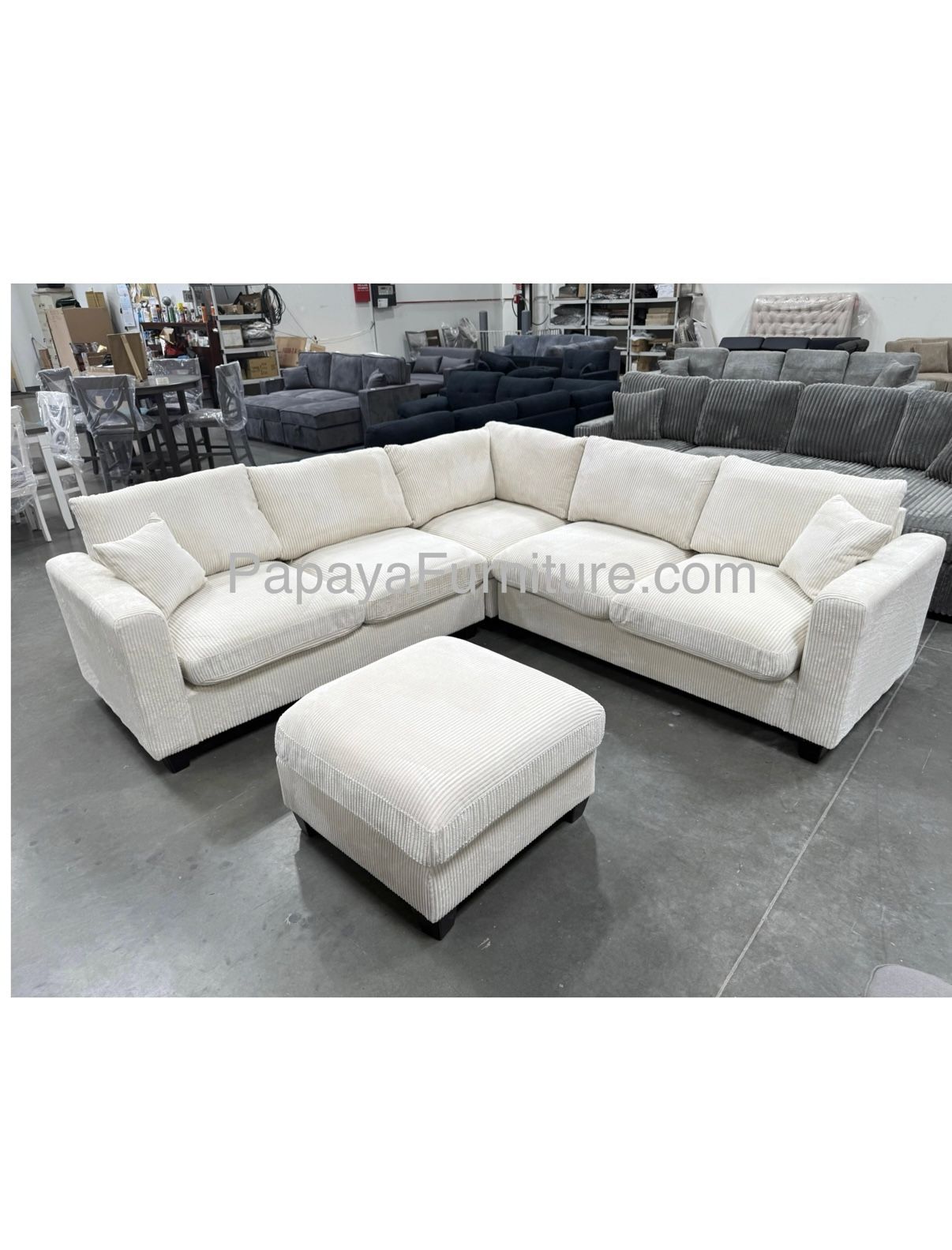 New! Comfy Plush Sectional Couch, Sectional And Ottoman, Grey Sofa, Gray Couch, Corduroy Sectional, L-Shaped Sofa, Living Room Sofa Set, Plush Couch