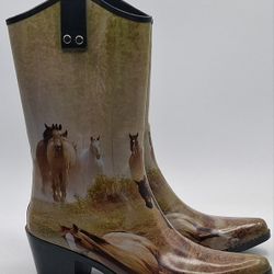 Women's Running Horses Western Cowboy Rain Boots. Size 7. 