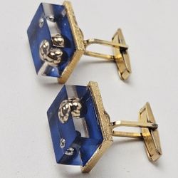 Vintage Sterling Silver T2 Cuff Links Rectangle Blue And Clear Resin/ 2 Spheres 