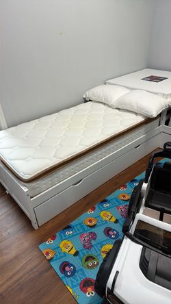 White Twin Bed Frame with Trundle