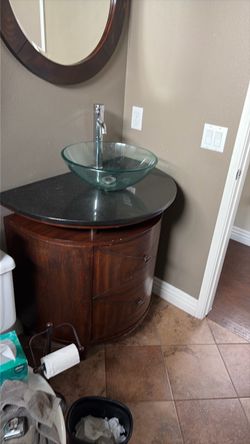 Bathroom Vanity with Glass Vessel Sink and Faucet