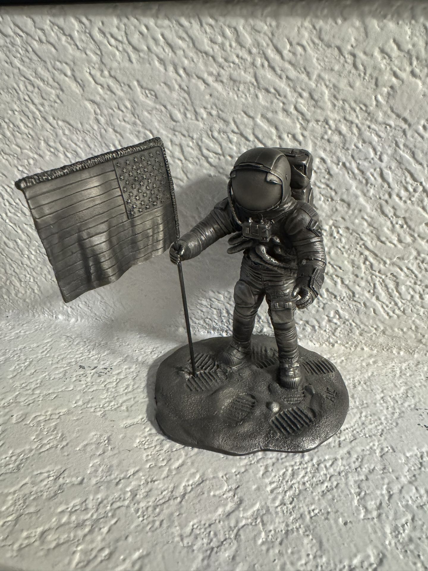 Pewter Statue Small. Franklin Mint moon man.