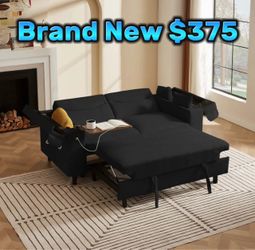 Black sofa bed love seat couch brand new in box 📦 FREE LOCAL DROP OFF pull out bed✅ storage ✅ USB✅ cup holder✅