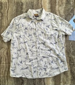 Pre-Owned Men 3XL White & Blue Bird & Leaf Pattern Short Sleeve Collared Shirt