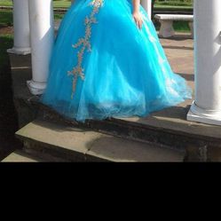 Turquoise And Gold Quinceañera Dress Size 20 W
