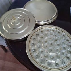 Vintage brass plated holy communion tray with bread plate