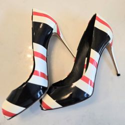 Authentic Dolce and  Gabbana Open Toe Striped White /black/red  Pumps 40.5(us Sz 9) 