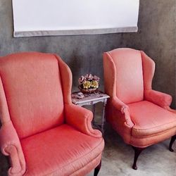 Queen Ann Wing Back Chairs  Coral Color