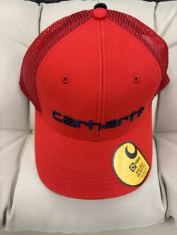 Carhartt Hat Red Black Embroidered Spell Out Logo Snap Back Mesh Trucker Cap