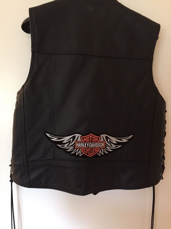 All leather motorcycle vest with patch large