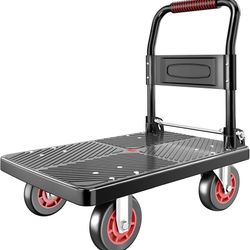 Upgraded Foldable Push Cart Dolly | 800 lbs. Capacity Moving Platform Hand Truck | Heavy Duty Space Saving Collapsible | 5‘’ TPR 360-Degree 