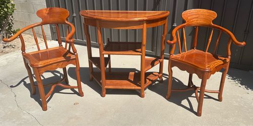 3 piece Vintage Mahogany Asian Chinoiserie Style Corner Side Chair- a Pair