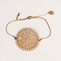 Women's Fashion Jewelry - Rhinestone Star Medallion Adjustable Bracelet - Gold