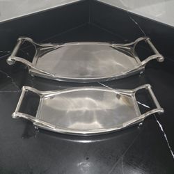 Global Views Sleek Deco Trays - Nickel Sm & L