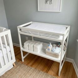 White Wood Baby Changing Table Station 