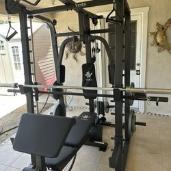 Vesta Fitness Smith Machine 2001 w/Bench Attachment | 230lb Bumpers Weights | 7ft Olympic Bar | Fitness | Gym Equipment | FREE DELIVERY 🚚 