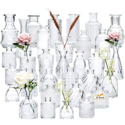 Brajttt Set of 30 Bud Vases for Flowers, Small Vintage Glass Bottles for Rustic Wedding Centerpieces and Home Decor