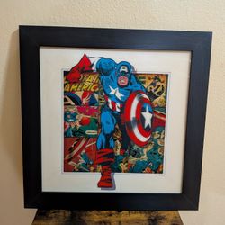 3D Shadowbox CAPTAIN AMERICA Marvel Comics Wood Frame Art 20"x20".
