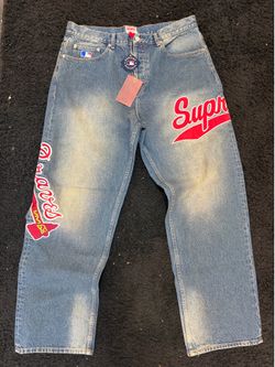 Supreme x Mitchell & Ness Atlanta Braves Loose Fit Jean 'Washed Indigo'