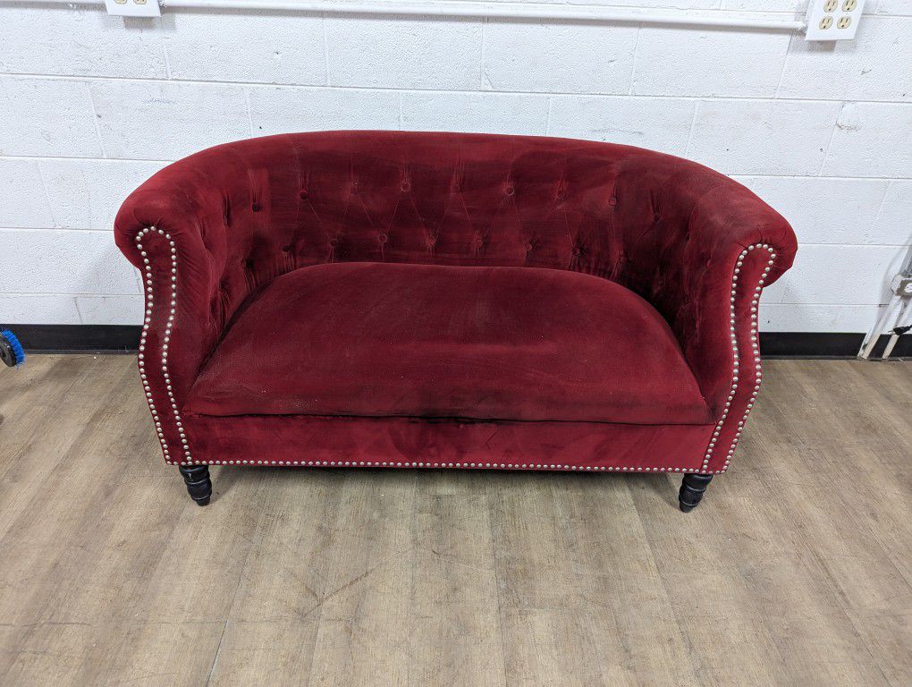 Free Delivery! Red Faux Velvet Stuffed Loveseat Couch 