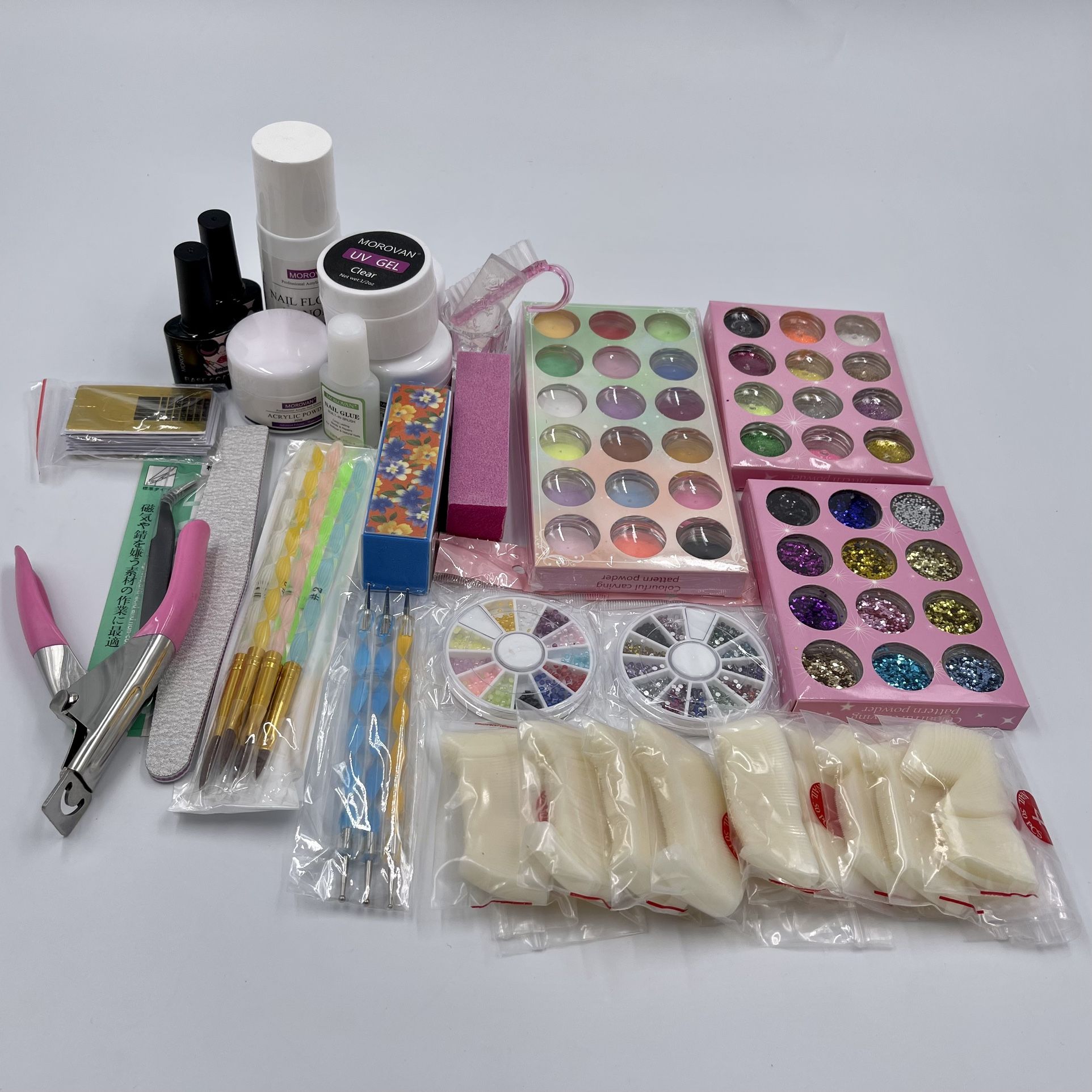 42 in 1 Professional Nail Art Set Acrylic Nail Powder Glitter Brush Nail French Tips Nail Art Decoration Tools Set