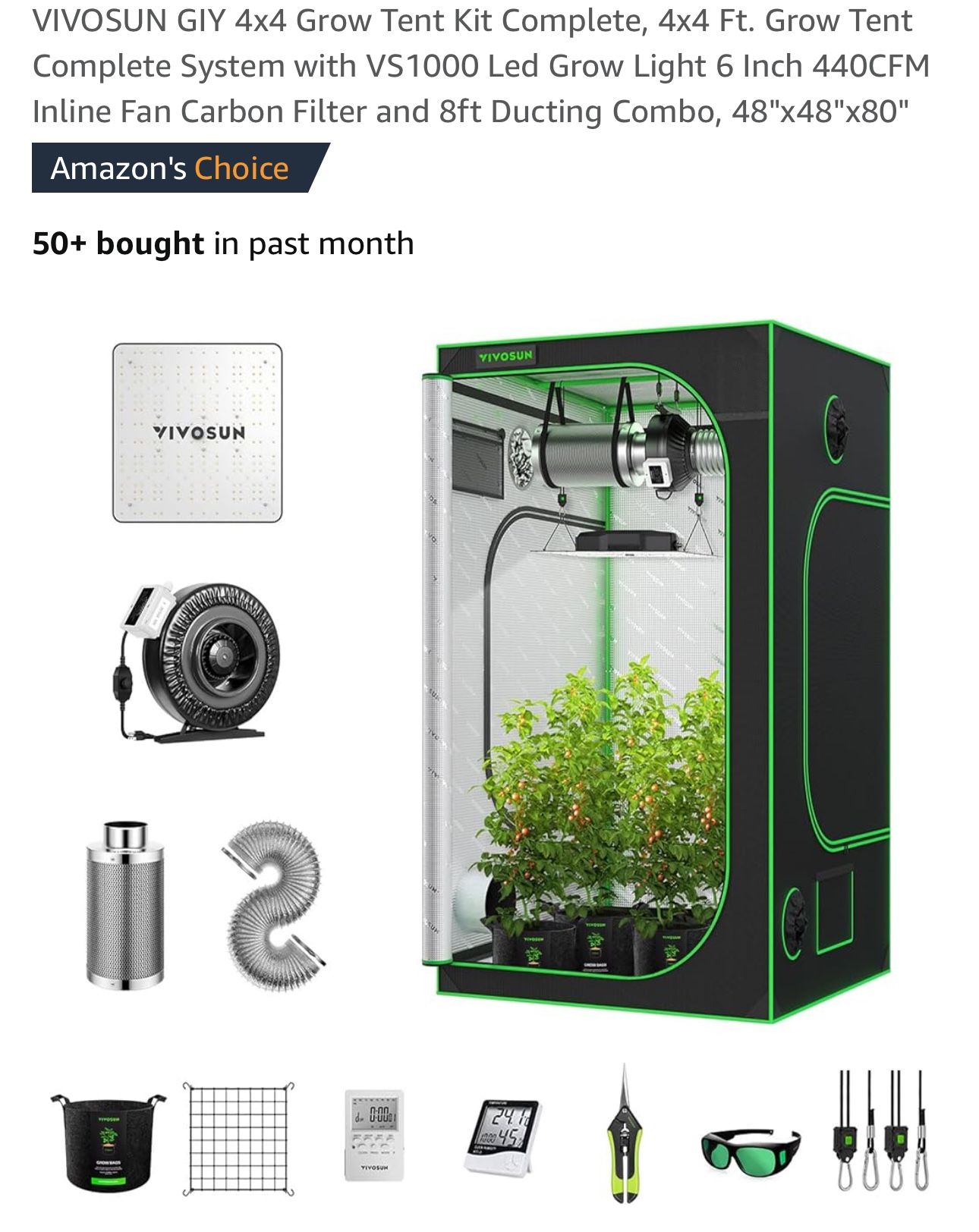 Grow Tent With Light, Fan & Carbon Filter