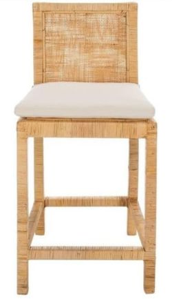 Safavieh TOJO CANE COUNTER STOOL W/CUSH, Cane/White Solid Wood 24-inch Counter 
