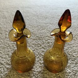 Amber Tiara Glass Cruet Or Mini Decanter And Stopper Set