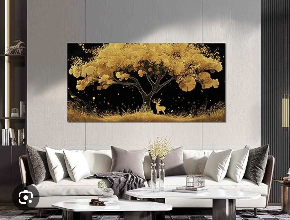 Black and Gold Tree Wall Art Living Room - Large Canvas Wall Art Bedroom - Home Office Decor Wall Size 29" x 59"