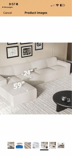 Cream Corduroy L-Shaped Boneless Sectional Sofa