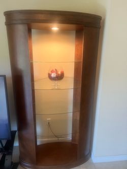 3-Piece Furniture Set, Including 2 Oval Wrapped Leather Lighted Curios