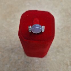 14k White Gold Burmese Lavender Jade And Diamond Ring