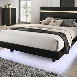 BLACK / GOLD FINISH FULL QUEEN EASTERN KING SIZE BED FRAME