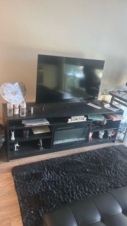 Black TV Stand with Electric Fireplace Insert