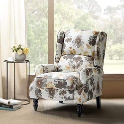 HOME Upholstered Wingback Recliner Chair, Small Adjustable Footrest Push Back Single Reclining Sofa, Mid Century Modern Lounge Armchair for Living Roo